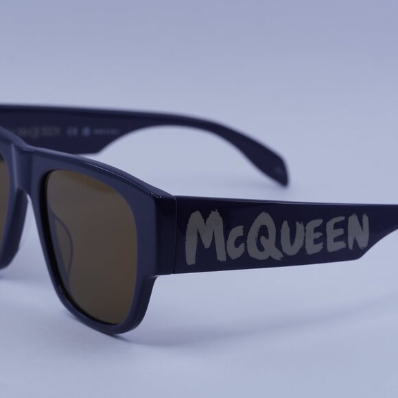 Alexander McQueen AM0328S 004 Sunglasses Blue Square Frame, Brown Lenses - Picture 2 of 11